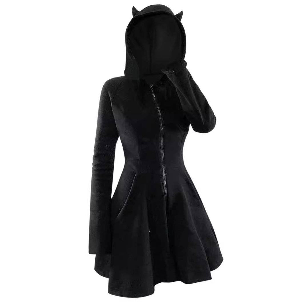 Gothic Velvet Stitching Long-Sleeve Hooded Dress