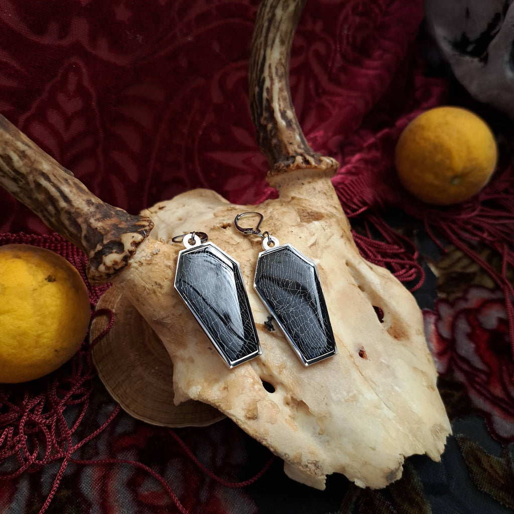 Real Spiderweb Coffins Silver  (Earrings)