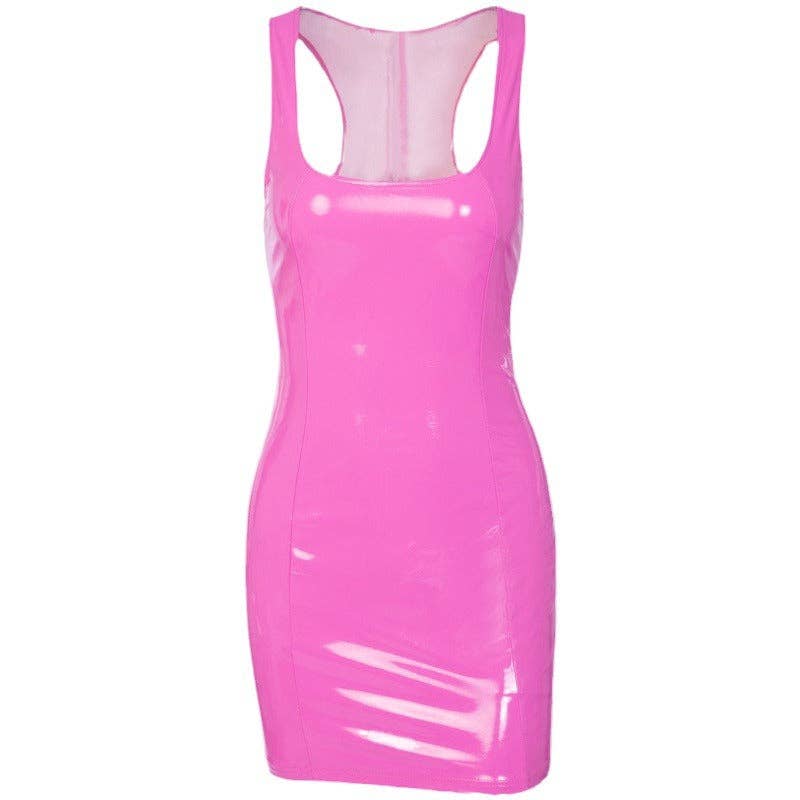 Plain Color PU Leather Bodycon Mini Dress for Women