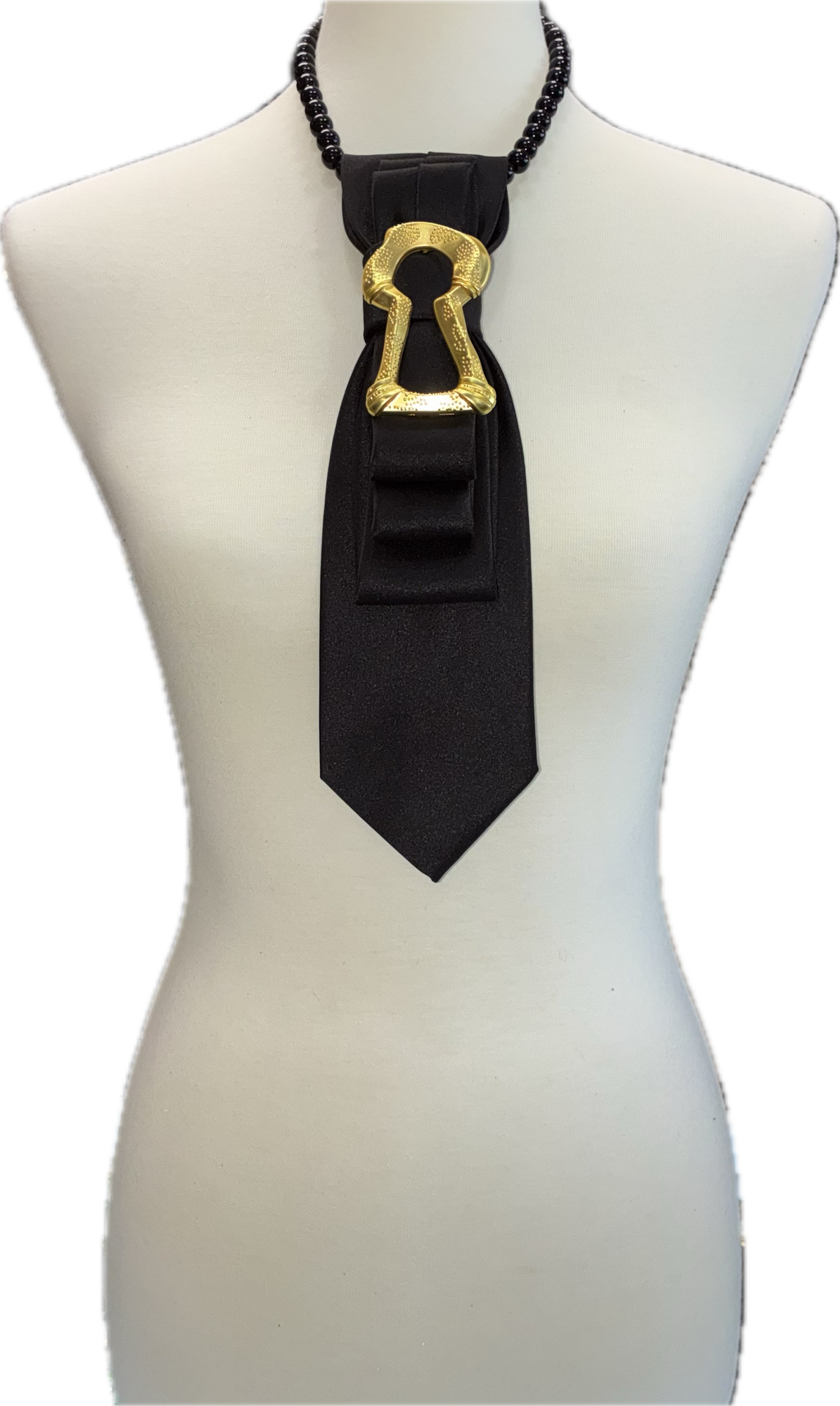 Custom Necktie Necklace - Black w Designer Keyhole Brooch 
