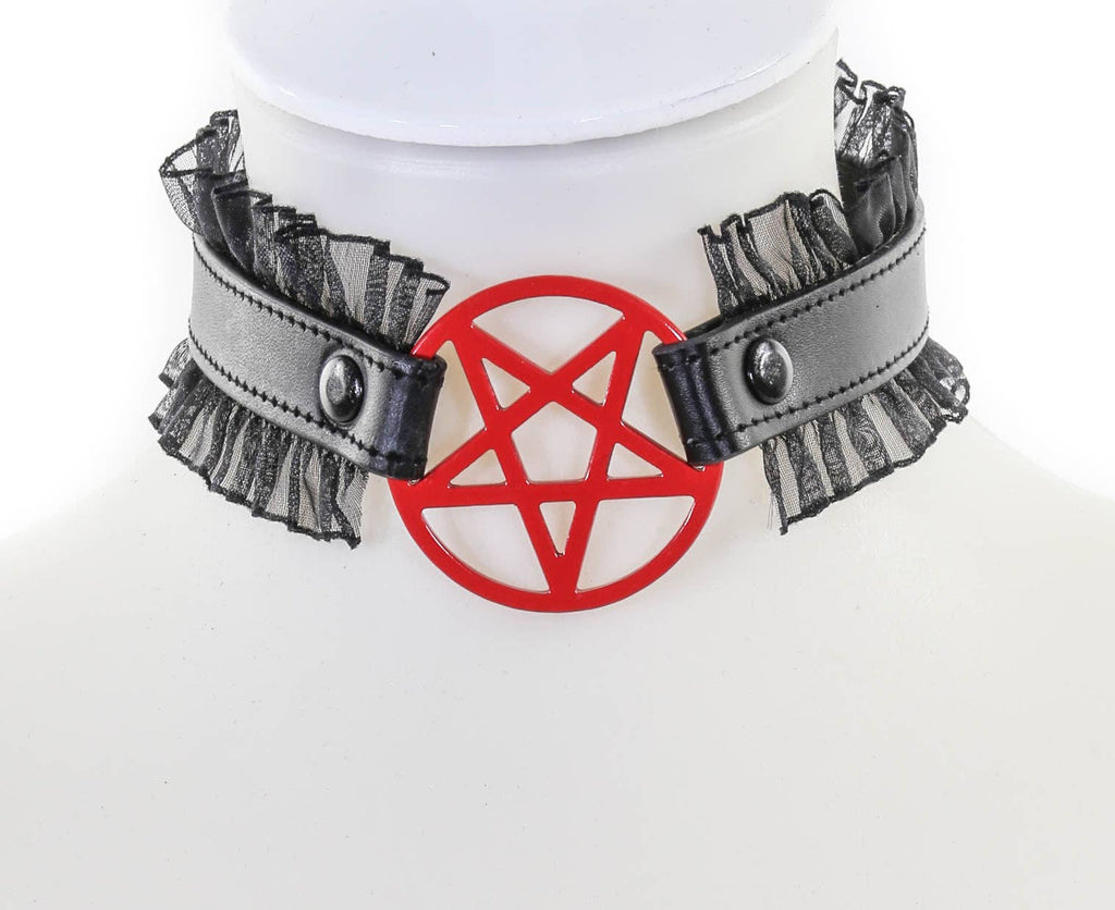 FCK130 PENTAGRAM LACE TRIM GOTH COLLAR
