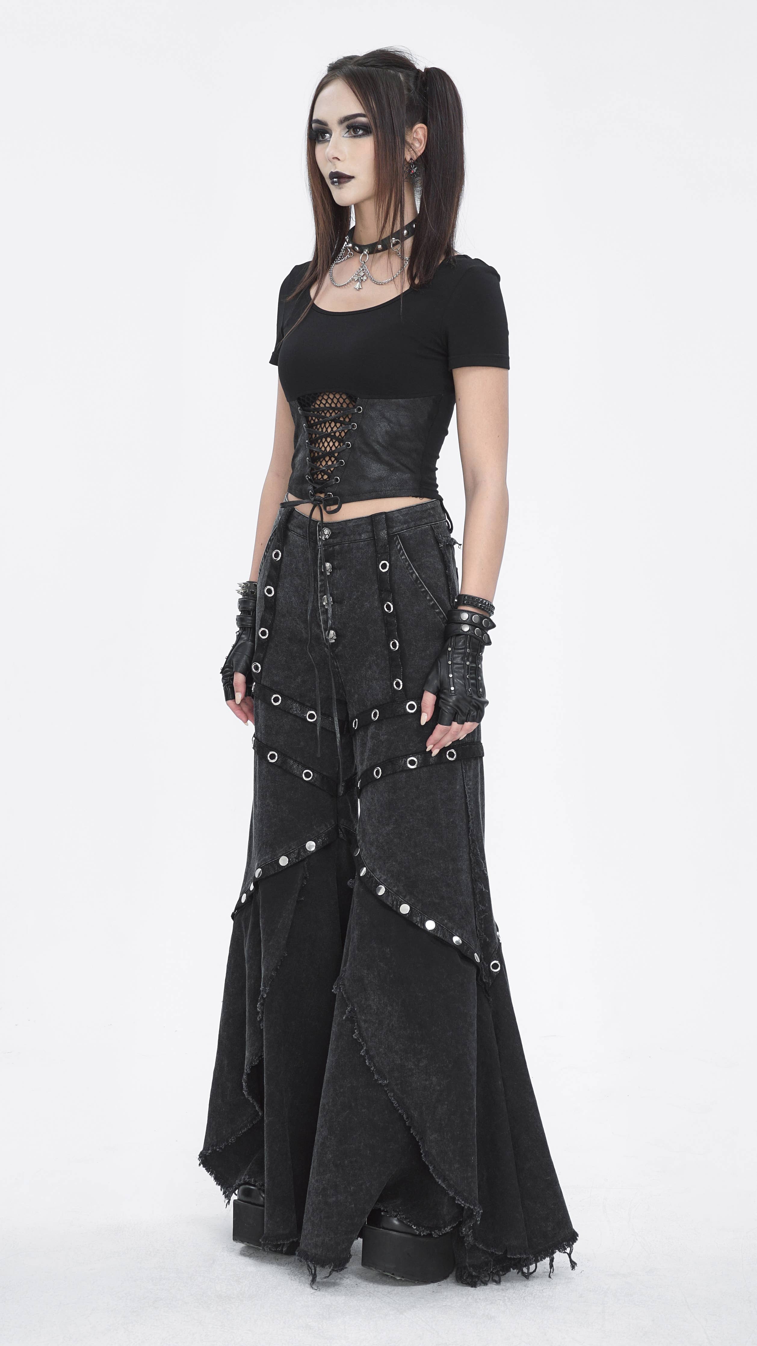 STUD PUNK DENIM FLARE PANTS