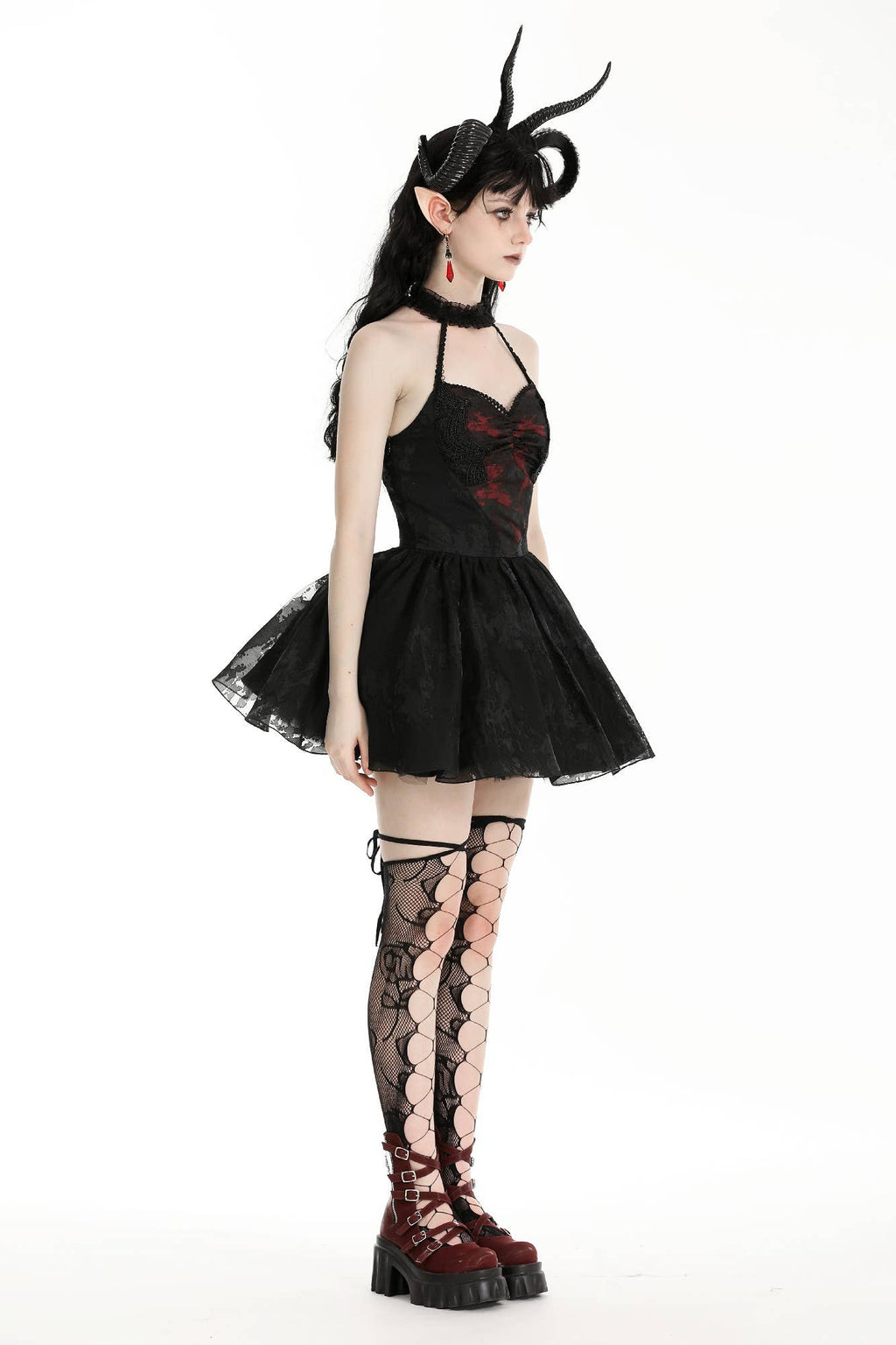 Gothic heartthrob little devil black mesh dress