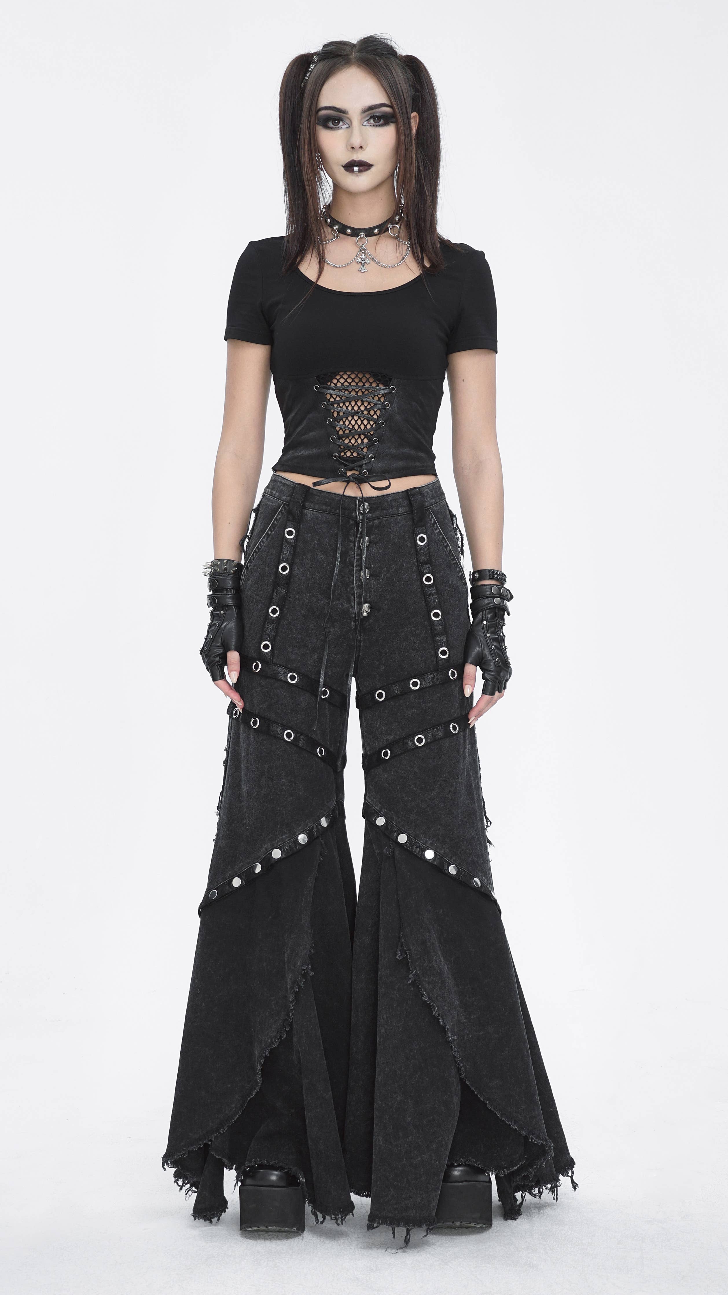 STUD PUNK DENIM FLARE PANTS