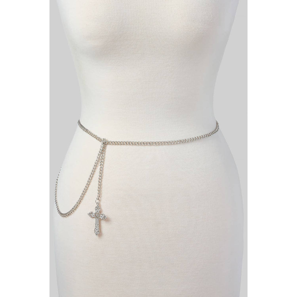 CHAIN BELT WITH DANGLING CROSS