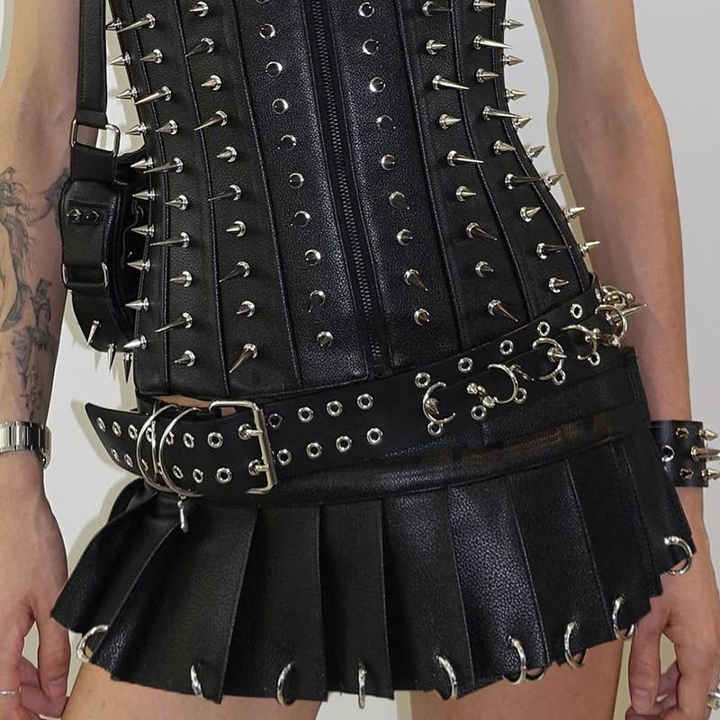 Women Gothic Fashion Pu Punk Pleated Skirt