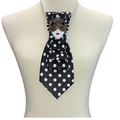 Custom Necktie Necklace - Black White Dot w Mask Brooch 
