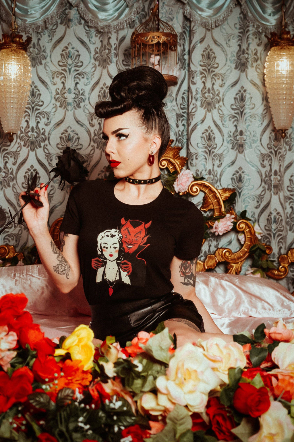 Deal with the Devil Fitted Tee in Black