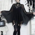Black Camisole Playsuit With Mesh Cape Trendy Party Outfit