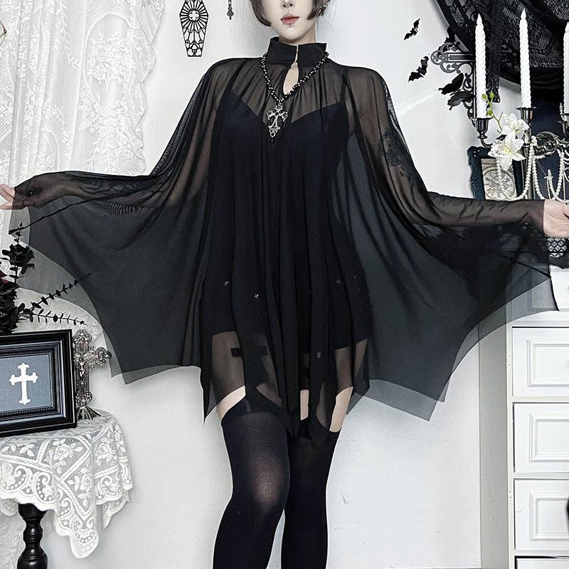 Black Camisole Playsuit With Mesh Cape Trendy Party Outfit