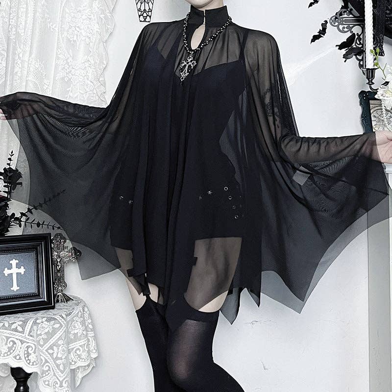 Black Camisole Playsuit With Mesh Cape Trendy Party Outfit