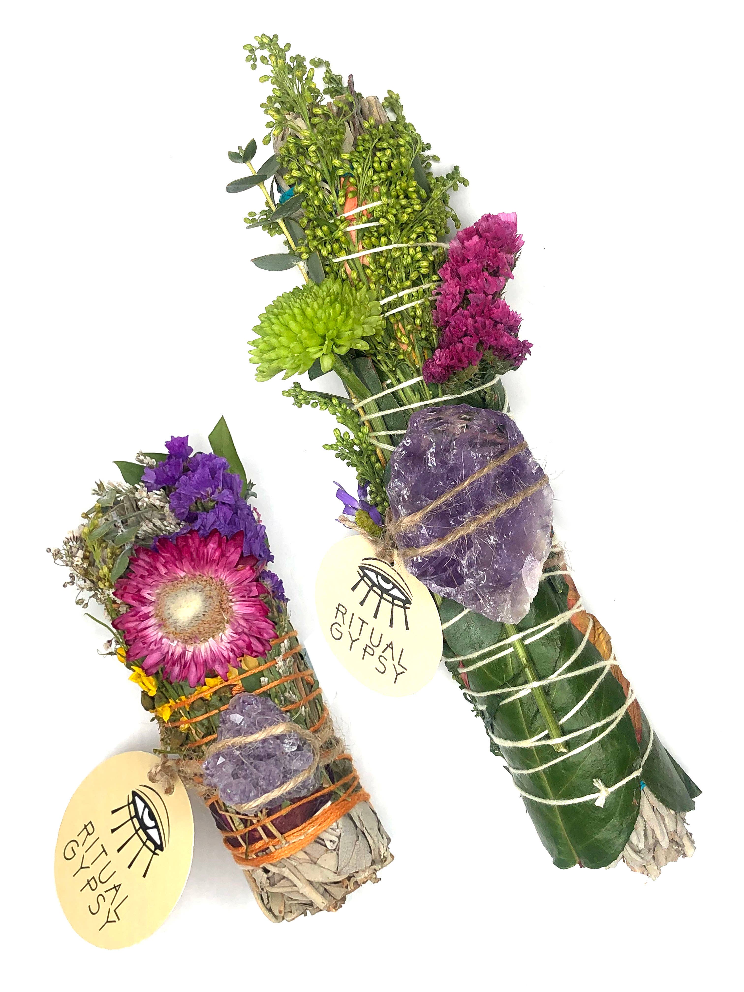 Ritual Wand + Amethyst I White Sage Bundle  (4"/9")
