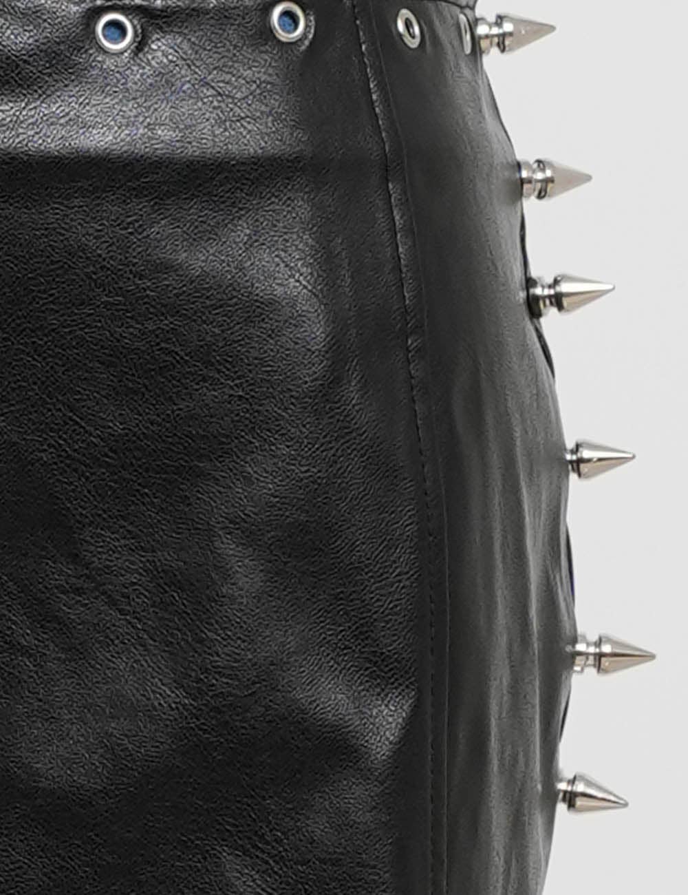 Ladies Metal Eyelet Stud Solid Color Faux Leather Mini Skirt