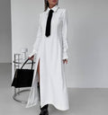 Necktie dress with lapel slit