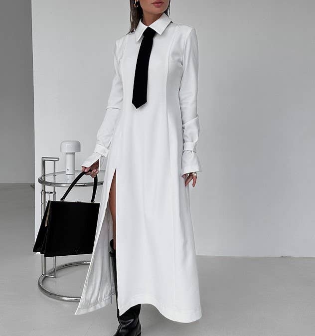 Necktie dress with lapel slit