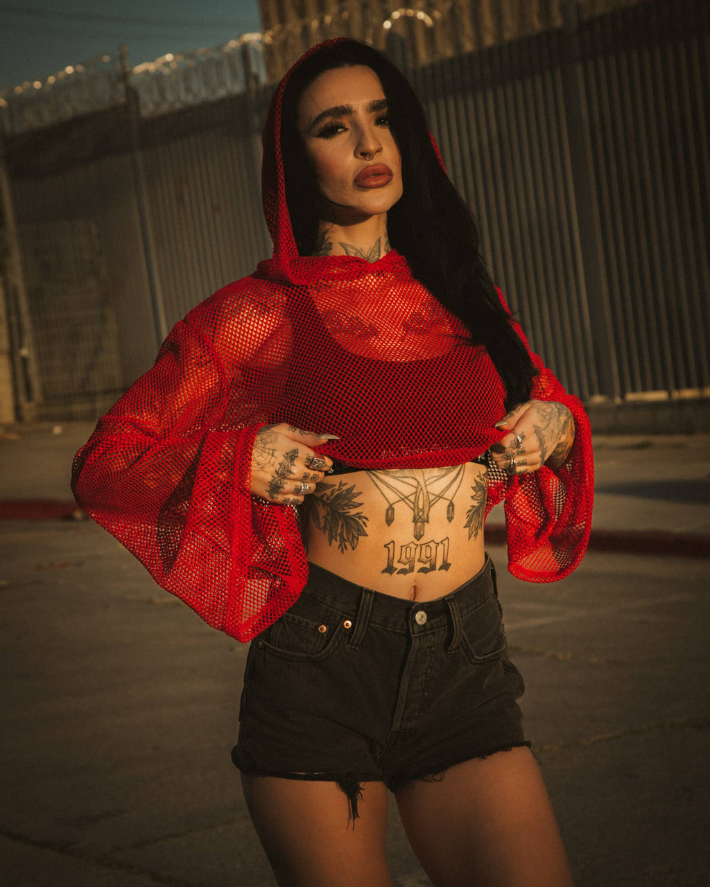 Crimson Web Crop Hoodie