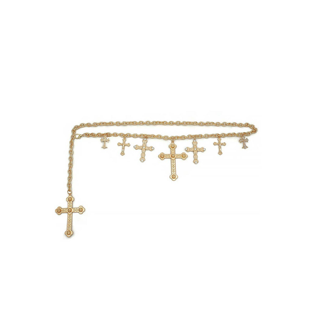 CROSS PANDENT CHAIN BELT WITH RHINESTONE ACCENTS