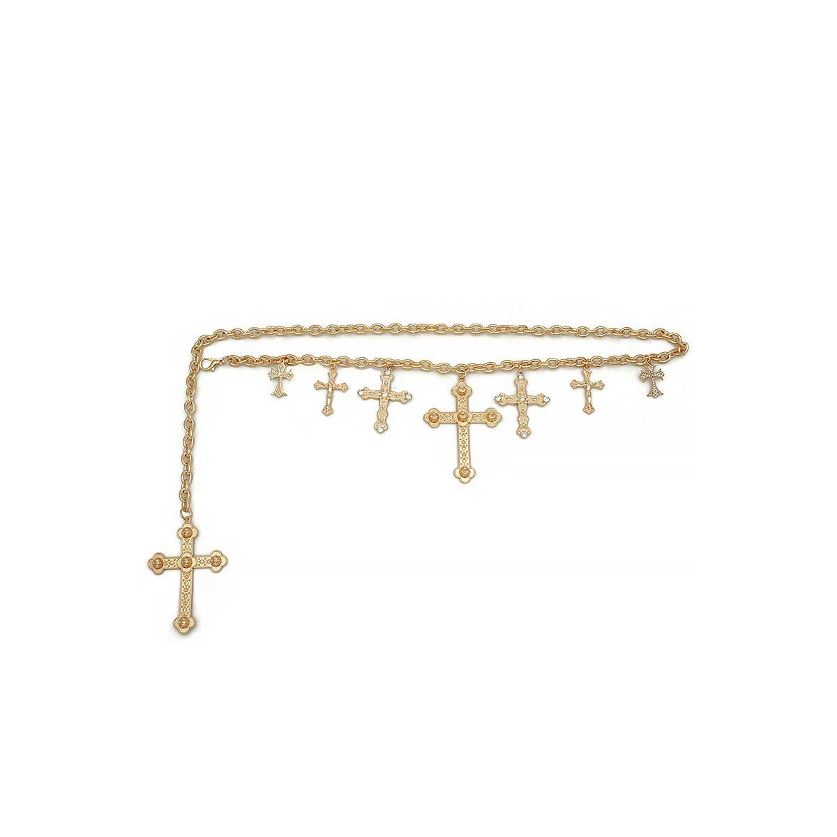 CROSS PANDENT CHAIN BELT WITH RHINESTONE ACCENTS