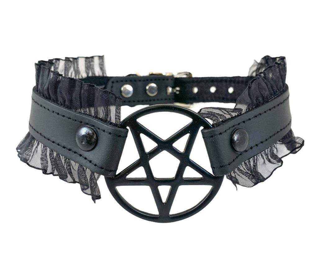 FCK130 PENTAGRAM LACE TRIM GOTH COLLAR