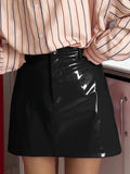 Red PU Leather Bodycon Mini Skirt Trendy Casual