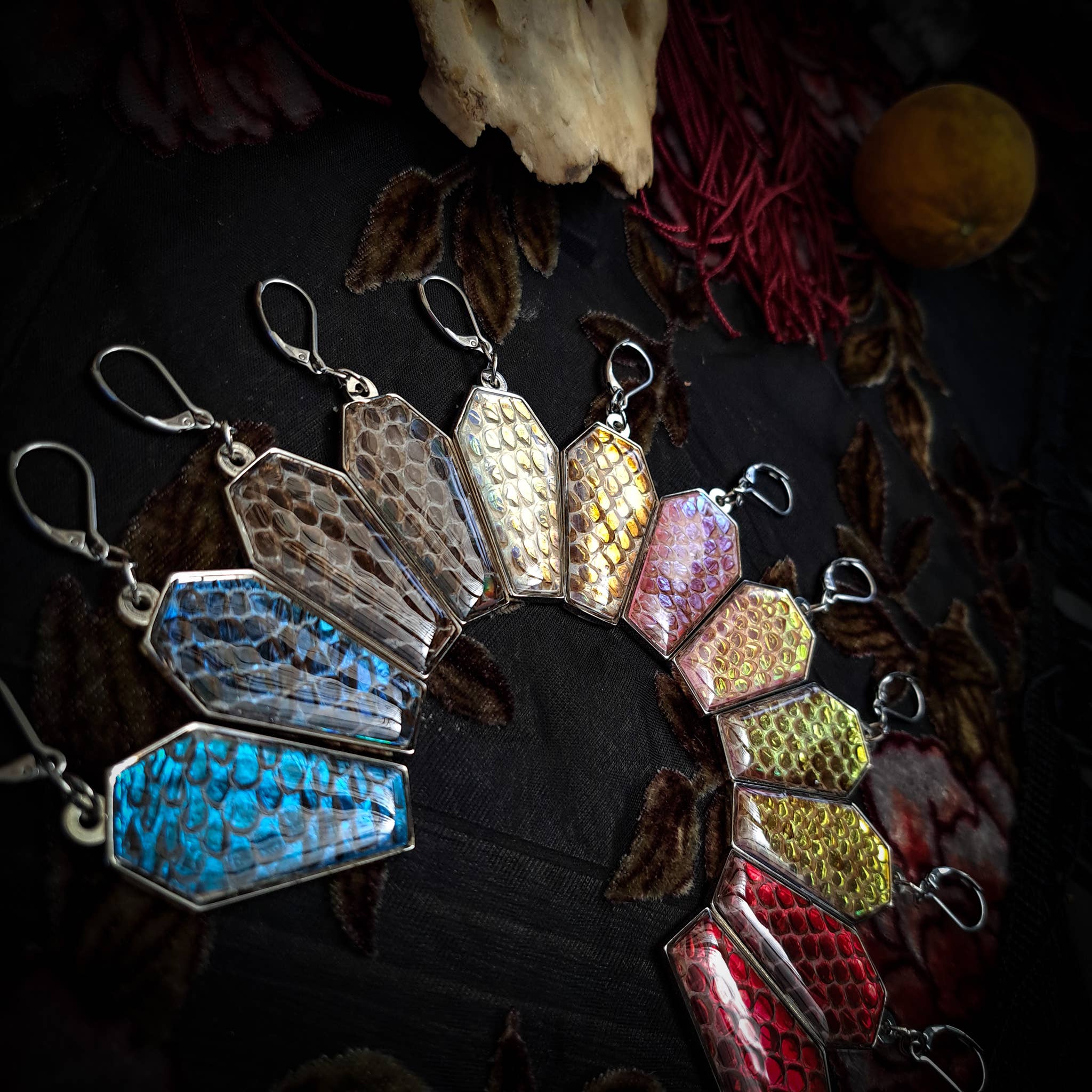 Assorted Holographic Snakeskin Coffin (Earrings )