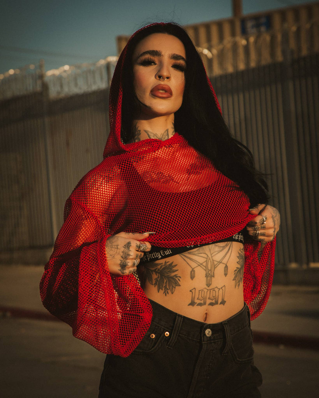Crimson Web Crop Hoodie