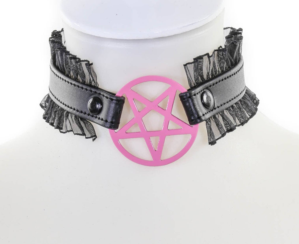 FCK130 PENTAGRAM LACE TRIM GOTH COLLAR