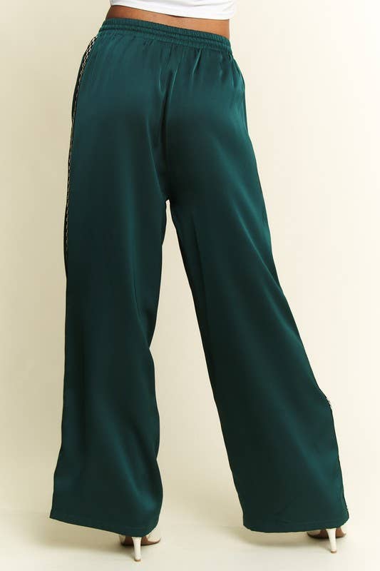 SOLID SATIN SWEATPANTS WITH SIDE CHECKERBOARD TAPE