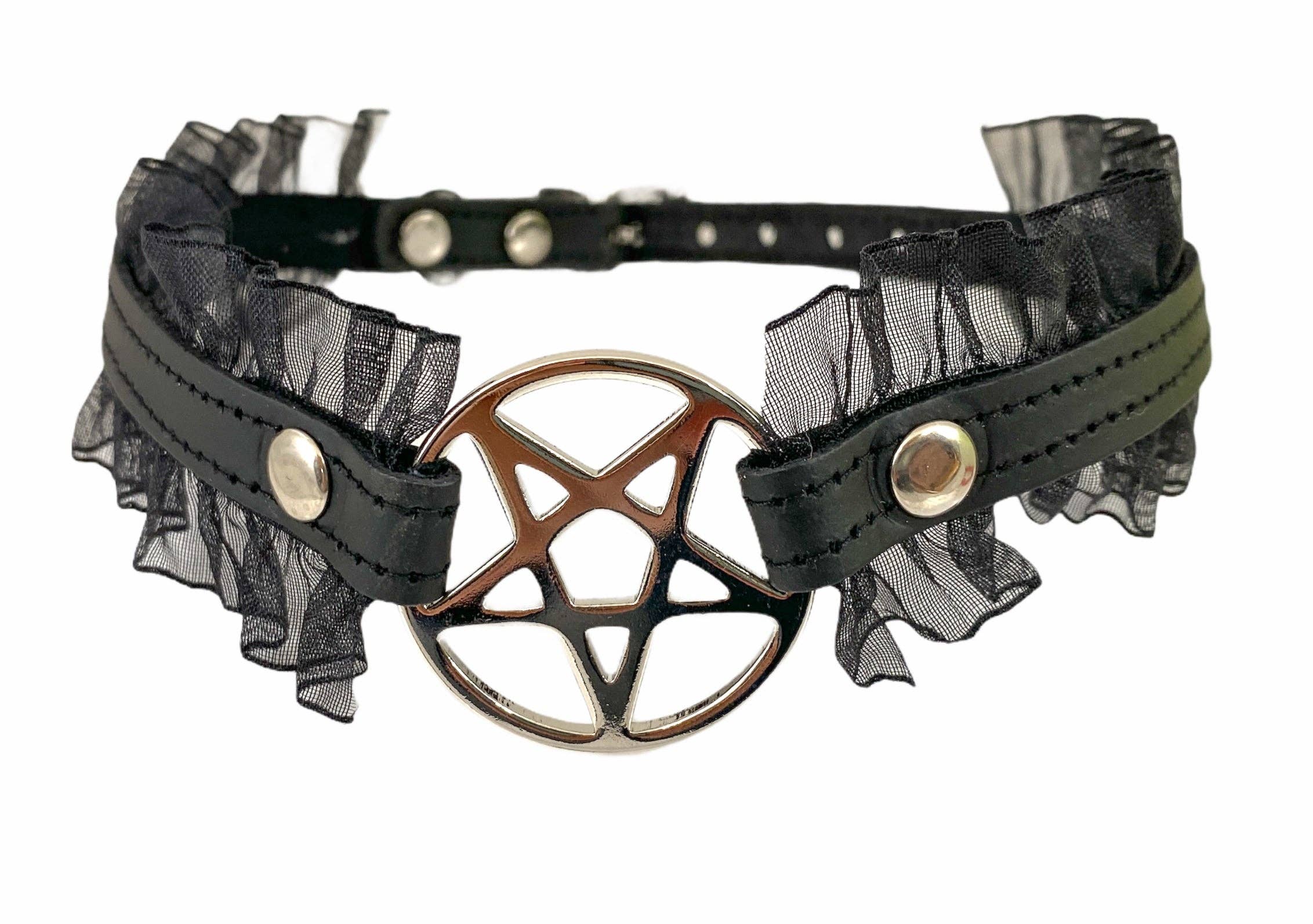 FCK130 PENTAGRAM LACE TRIM GOTH COLLAR