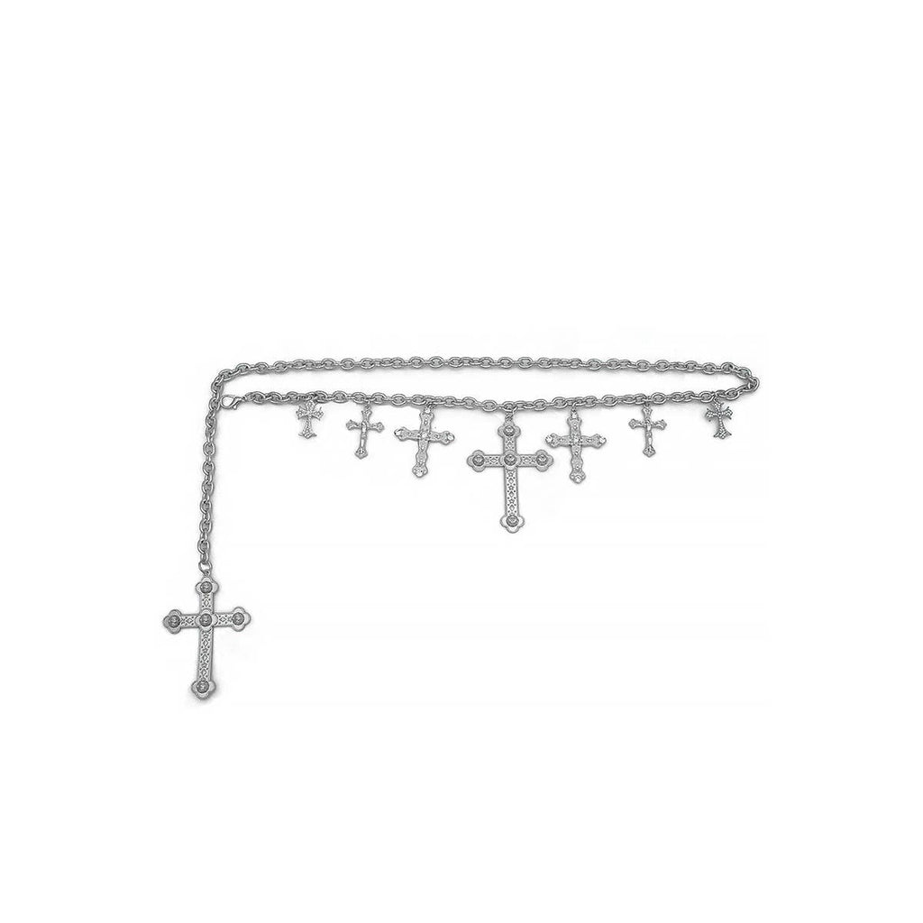 CROSS PANDENT CHAIN BELT WITH RHINESTONE ACCENTS