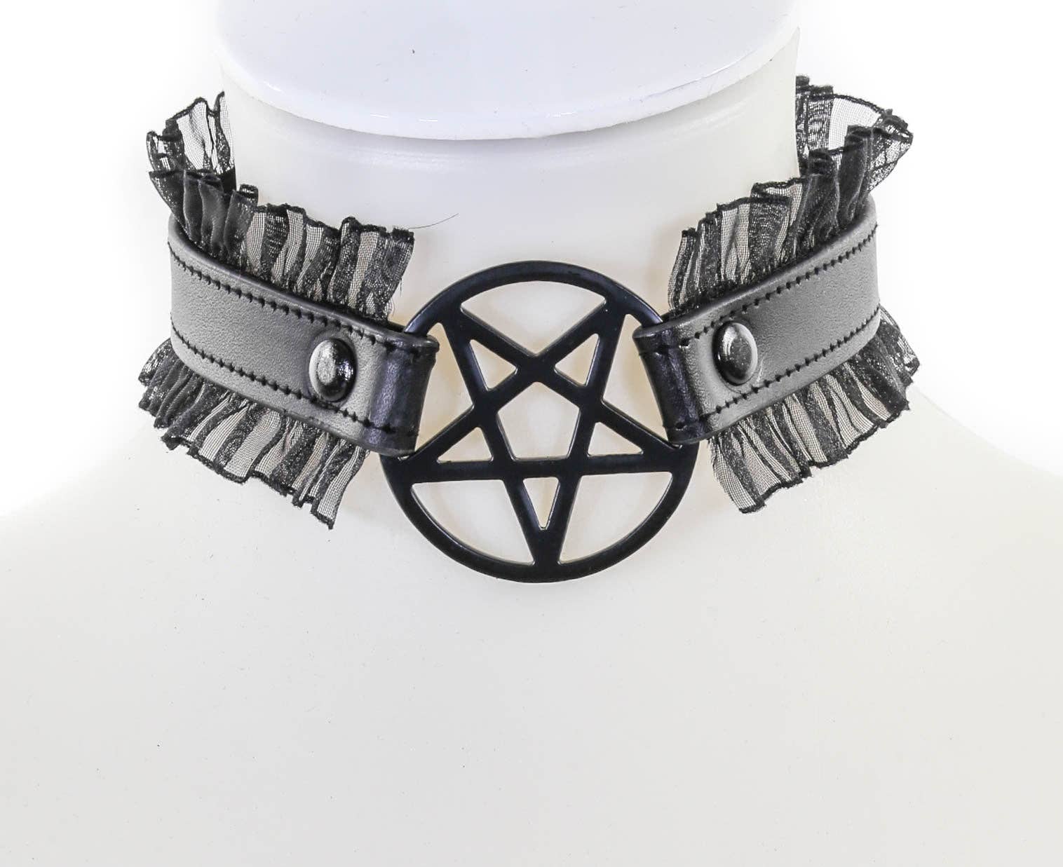 FCK130 PENTAGRAM LACE TRIM GOTH COLLAR
