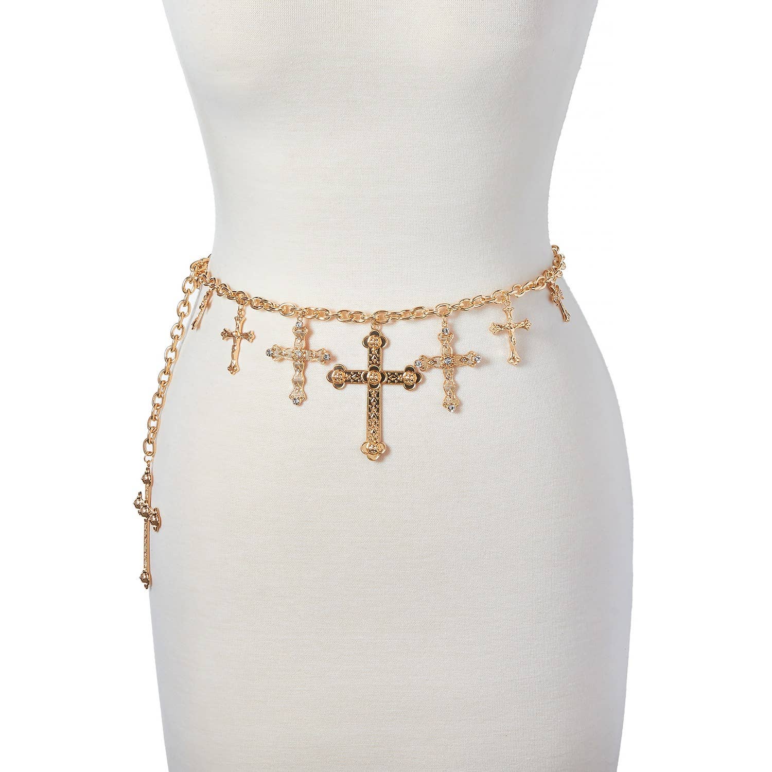CROSS PANDENT CHAIN BELT WITH RHINESTONE ACCENTS